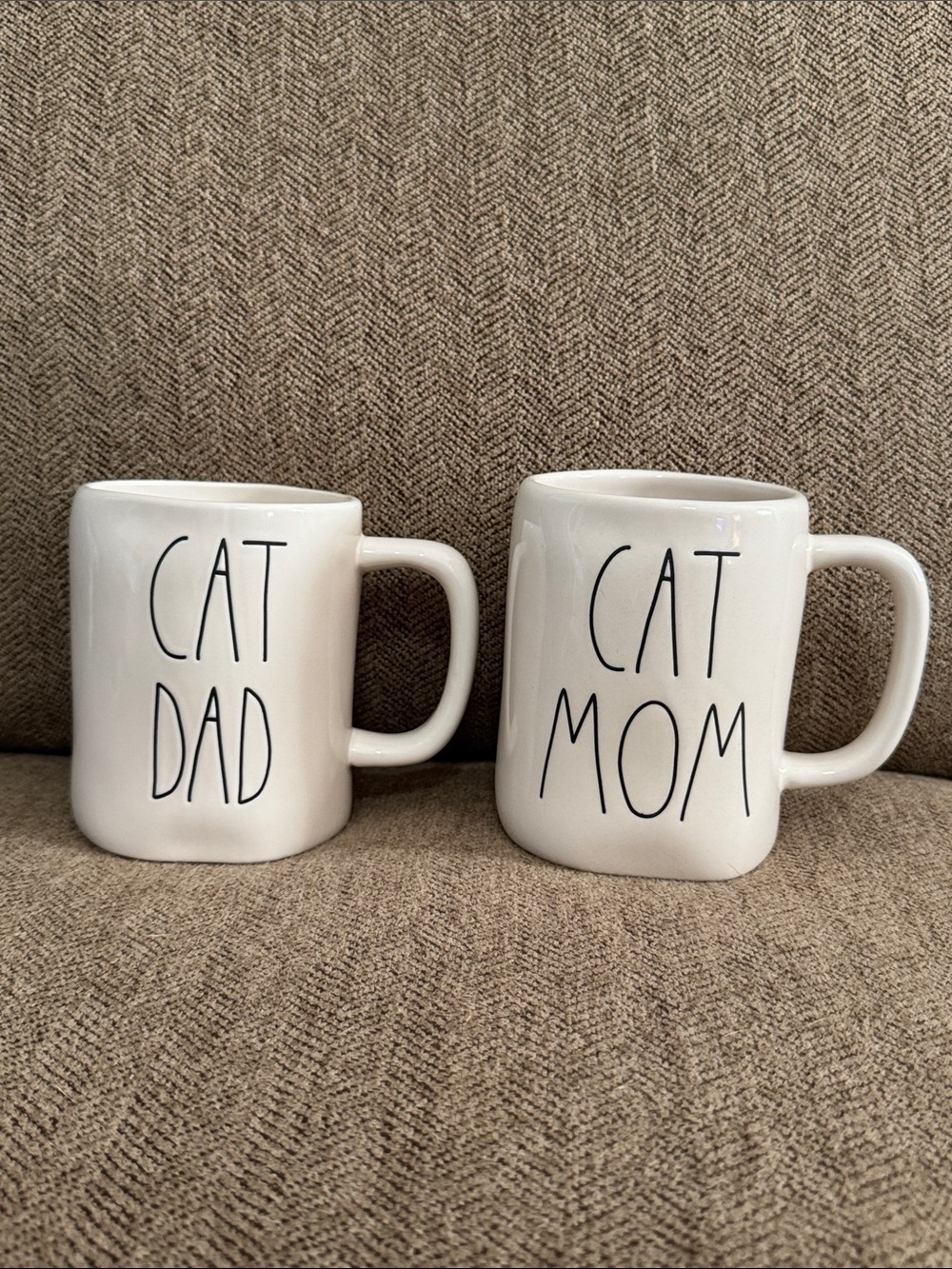 Rae Dunn Cat Dad and Cat Mom mugs
